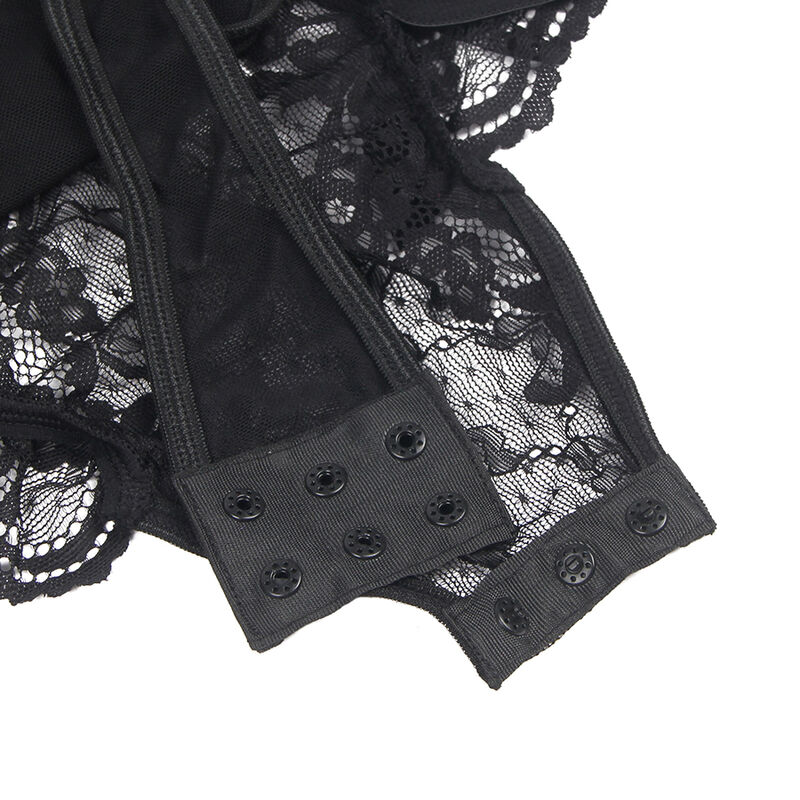 SUBBLIME - Teddy mit Strumpfband mit Spitzen-Detail und Streifen Schwarz L/XL