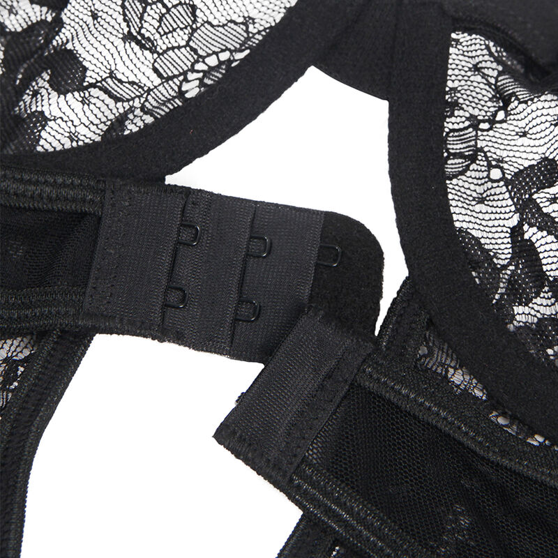 SUBBLIME - Teddy mit Strumpfband mit Spitzen-Detail und Streifen Schwarz L/XL