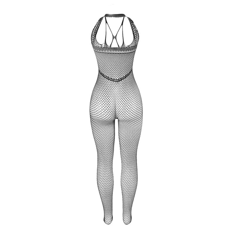 SUBBLIME - 951788 Langer Netz-Bodystocking mit Riemen auf Brust und Rücken Schwarz Einheitsgröße