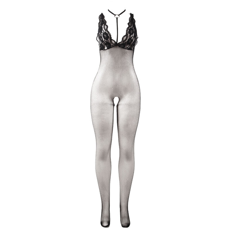SUBBLIME - 951993 Schwarz transparenter Netz-Bodystocking mit schrittfreiem Unterteil, eine Größe