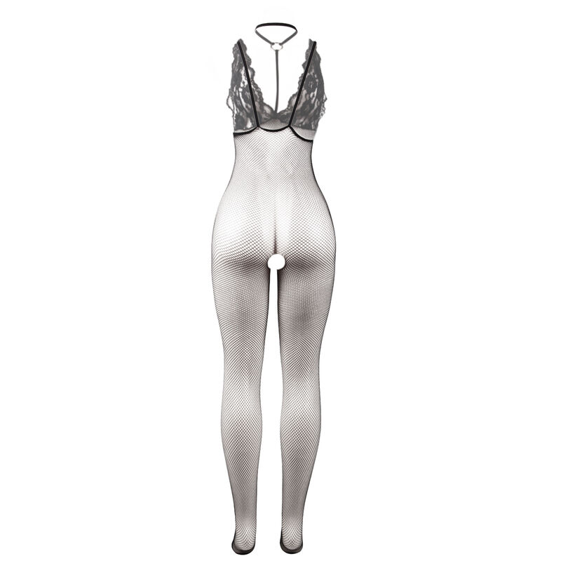 SUBBLIME - 951993 Schwarz transparenter Netz-Bodystocking mit schrittfreiem Unterteil, eine Größe