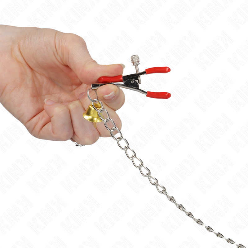 KINK - BELL 3-FACH NIPPelklemmen UND KLITORISKLEMMEN ROT MIT KETTE 30 CM
