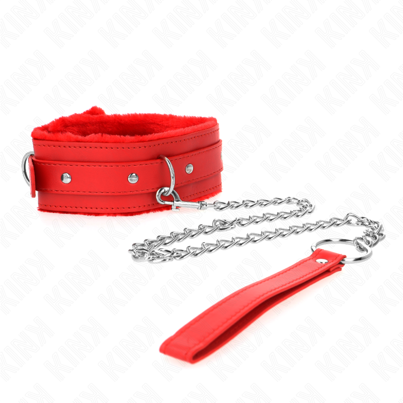 KINK - Halsband mit Leine 65 cm mit Einschränkungen Rot 36-42 cm x 5,5 cm