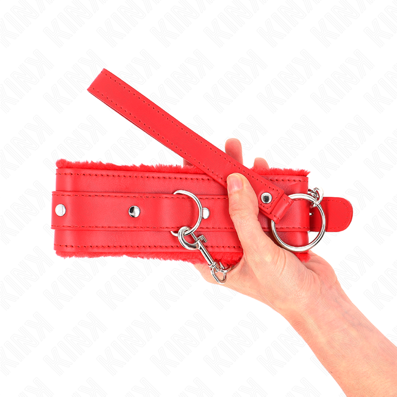 KINK - Halsband mit Leine 65 cm mit Einschränkungen Rot 36-42 cm x 5,5 cm