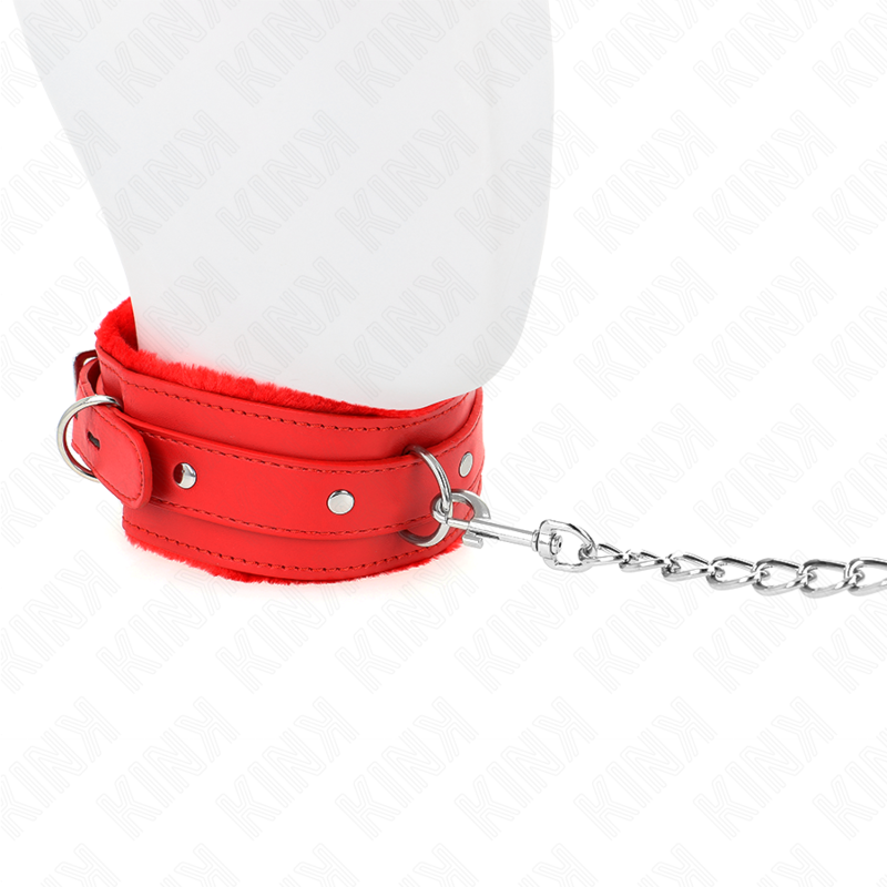 KINK - Halsband mit Leine 65 cm mit Einschränkungen Rot 36-42 cm x 5,5 cm
