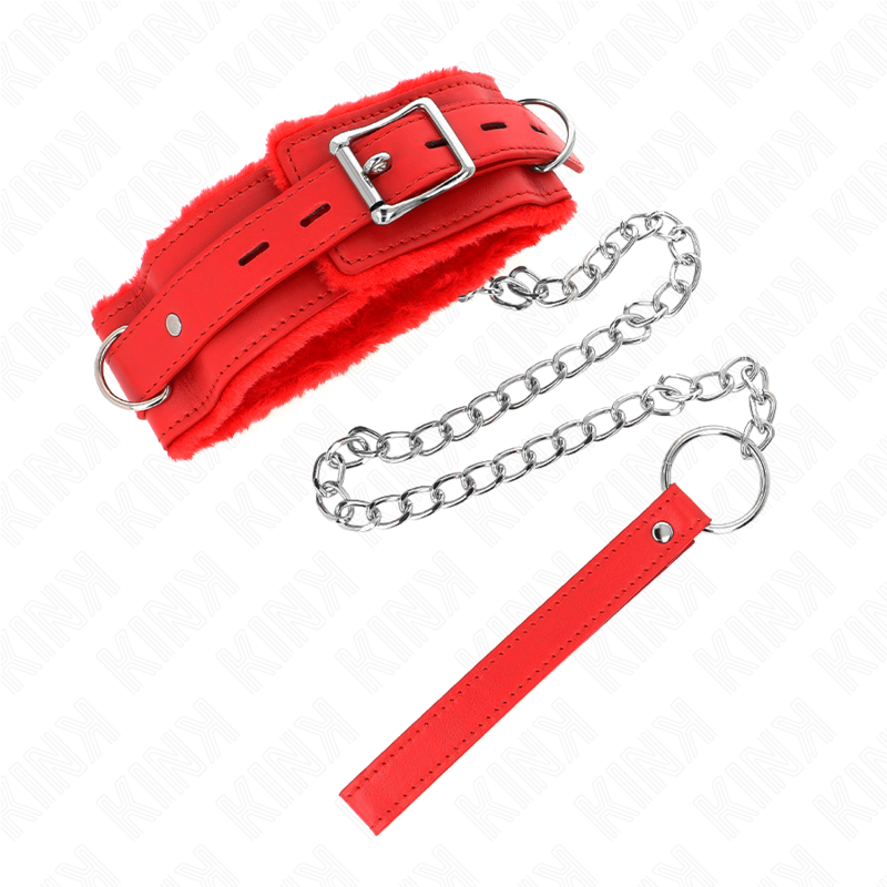 KINK - Halsband mit Leine 65 cm mit Einschränkungen Rot 36-42 cm x 5,5 cm