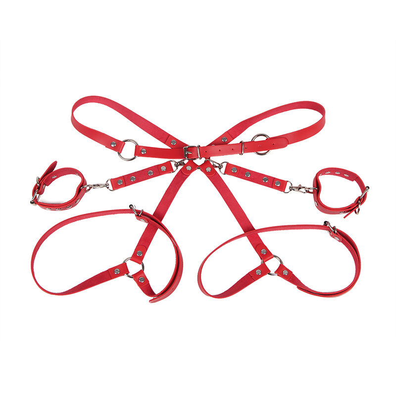 SUBBLIME - 953706 Handschellen mit Bondage-Gürtel Rot Eine Größe