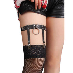 SUBBLIME - 953744 Verstellbare Punk-Strumpfhose aus Leder Schwarz Eine Größe