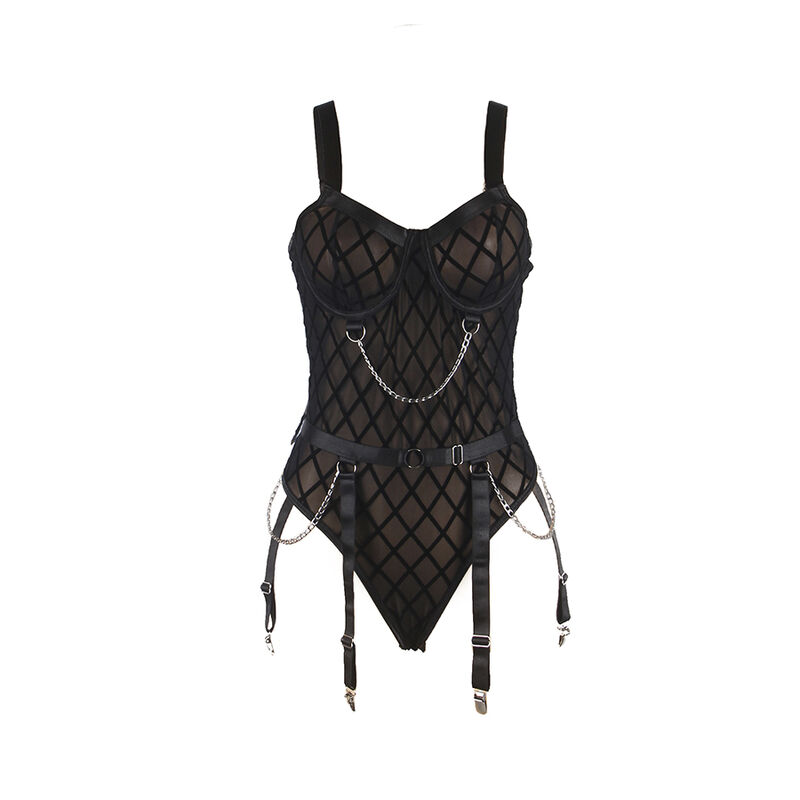 SUBBLIME - 9542277 Body mit Ketten + Strumpfgürtel Schwarz L/XL