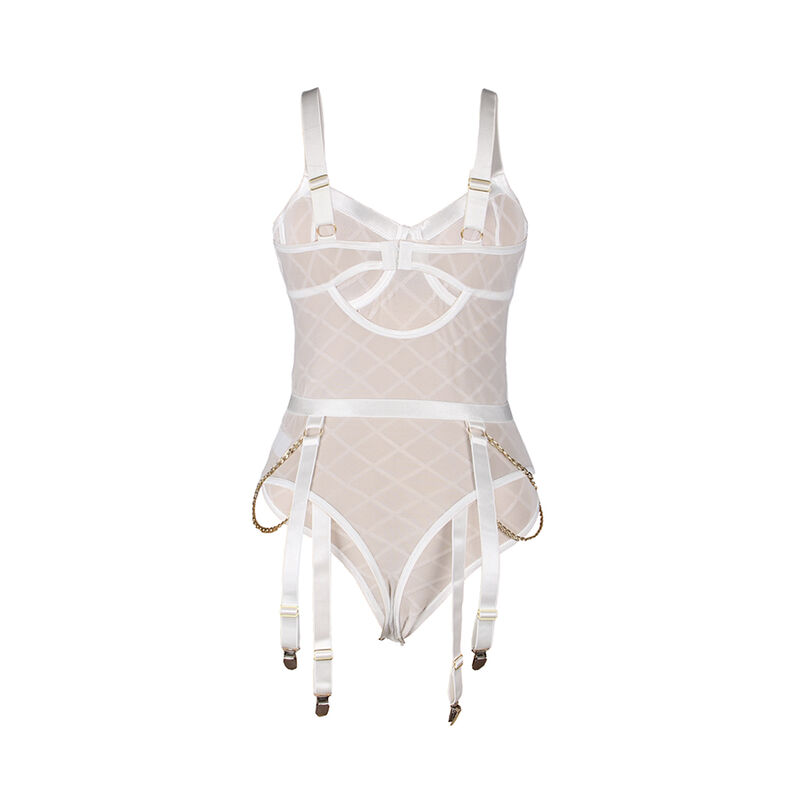 SUBBLIME - 954291 Body mit Ketten + Strumpfgürtel Weiß L/XL