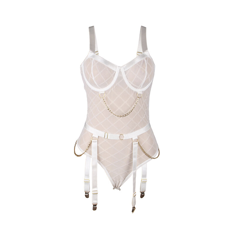SUBBLIME - 954291 Body mit Ketten + Strumpfgürtel Weiß L/XL