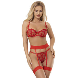 SUBBLIME - 954338 BH + String + Strumpfgürtel mit Herzdruck Rot L/XL