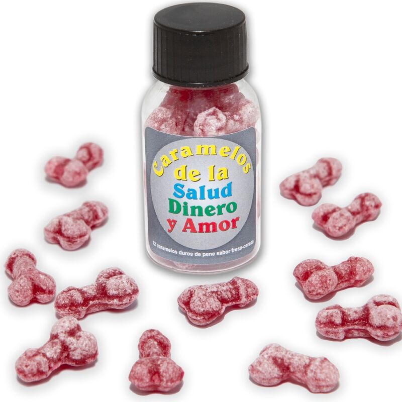 DIABLO PICANTE - 12 Gesundheit-Geld-Liebe-Bonbons Penisform Erdbeere/Kirsche