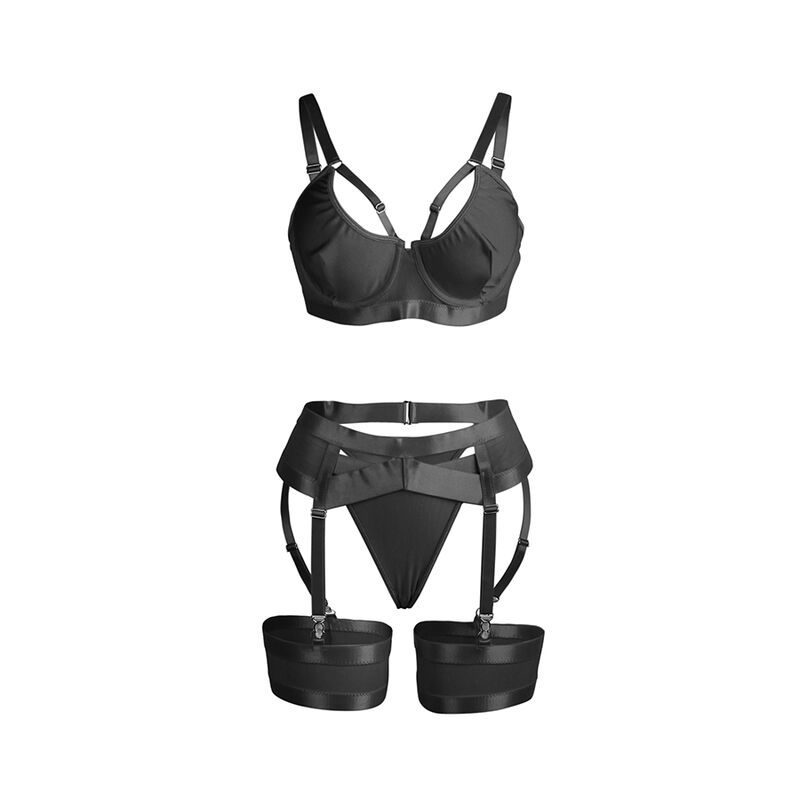 SUBBLIME - 955243 Schwarzer Bondage-BH mit Strumpfband-Set L/XL