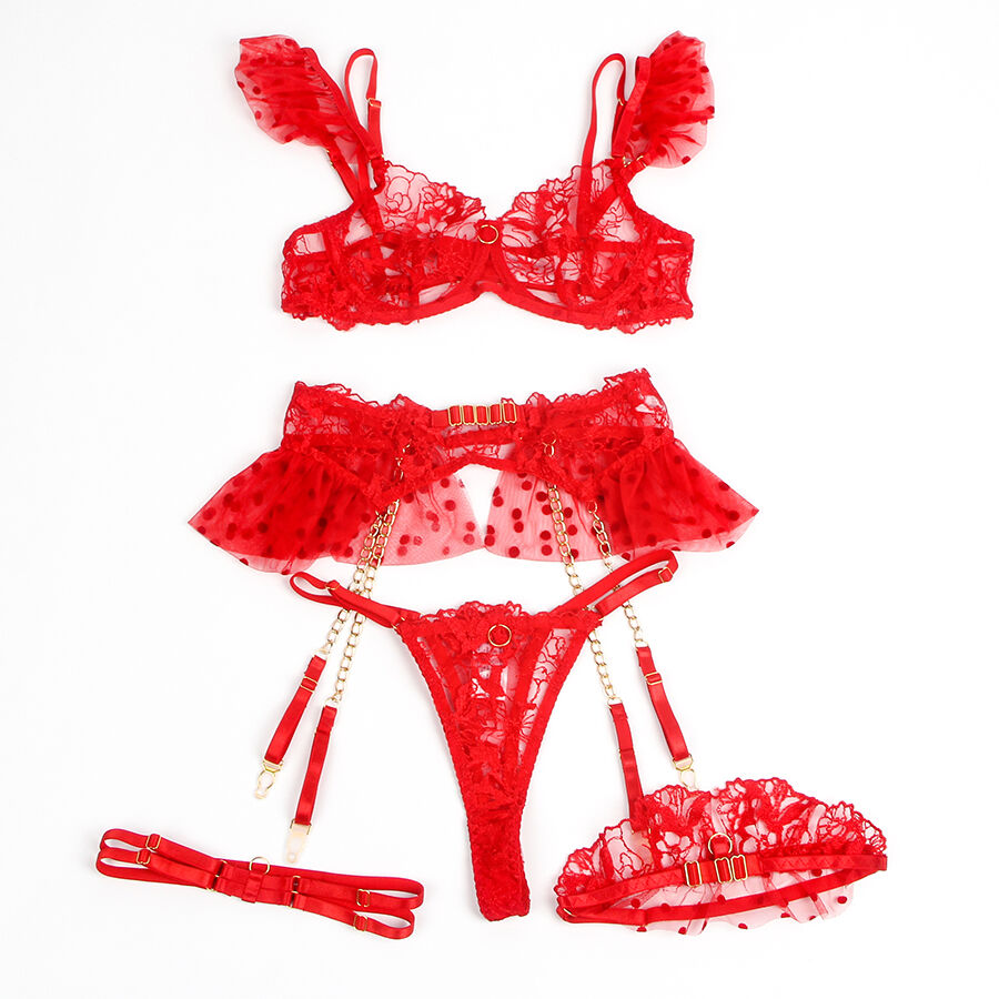 SUBBLIME - 957513 Spitzen-BH und Strumpfband-Set Rot L/XL