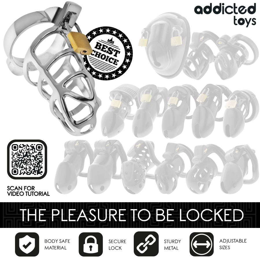 ADDICTED TOYS LOCKED - Silbernes Schloss Peniskäfig Metall Größe M