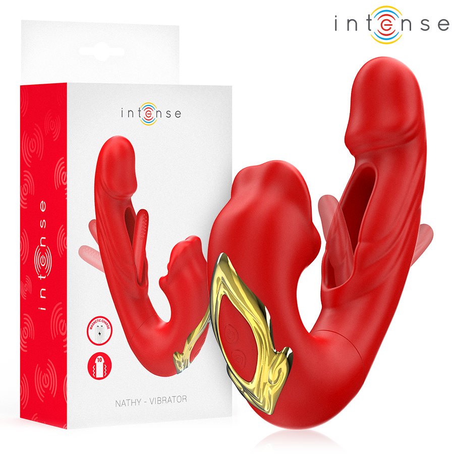 INTENSE - NATHY Doppeltvibrator mit multifunktionierendem Stimulationsmund Rot