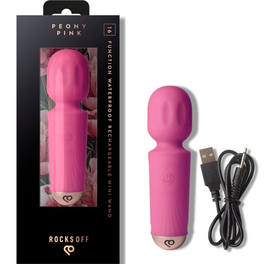 ROCKS-OFF - Wiederaufladbarer Mini-Zauberstab mit 16 Funktionen, Pfingstrosenrosa