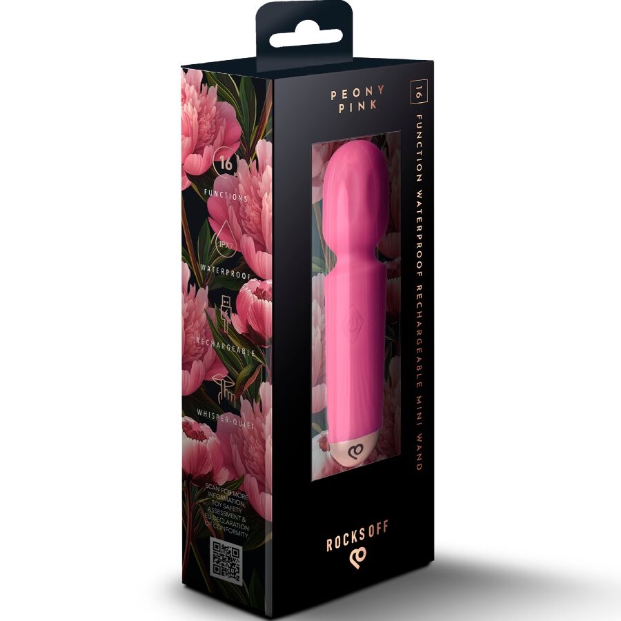 ROCKS-OFF - Wiederaufladbarer Mini-Zauberstab mit 16 Funktionen, Pfingstrosenrosa