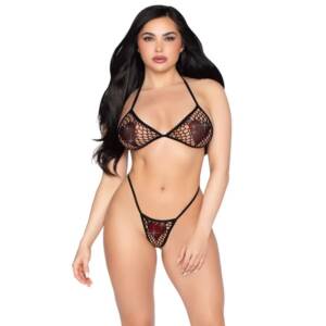 LEG AVENUE - 86147 Netz-BH-Top und String-Höschen, Schwarz - Einheitsgröße