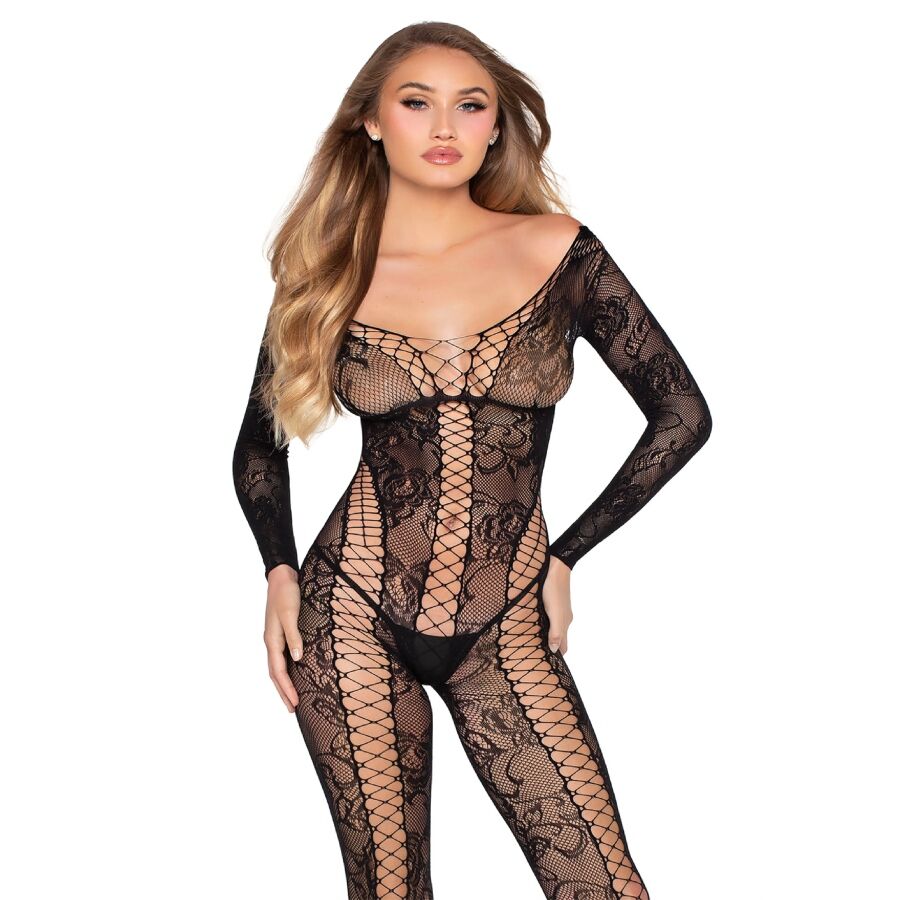LEG AVENUE - 89369 Netz- und Spitzen-Jumpsuit, Schwarz - Einheitsgröße