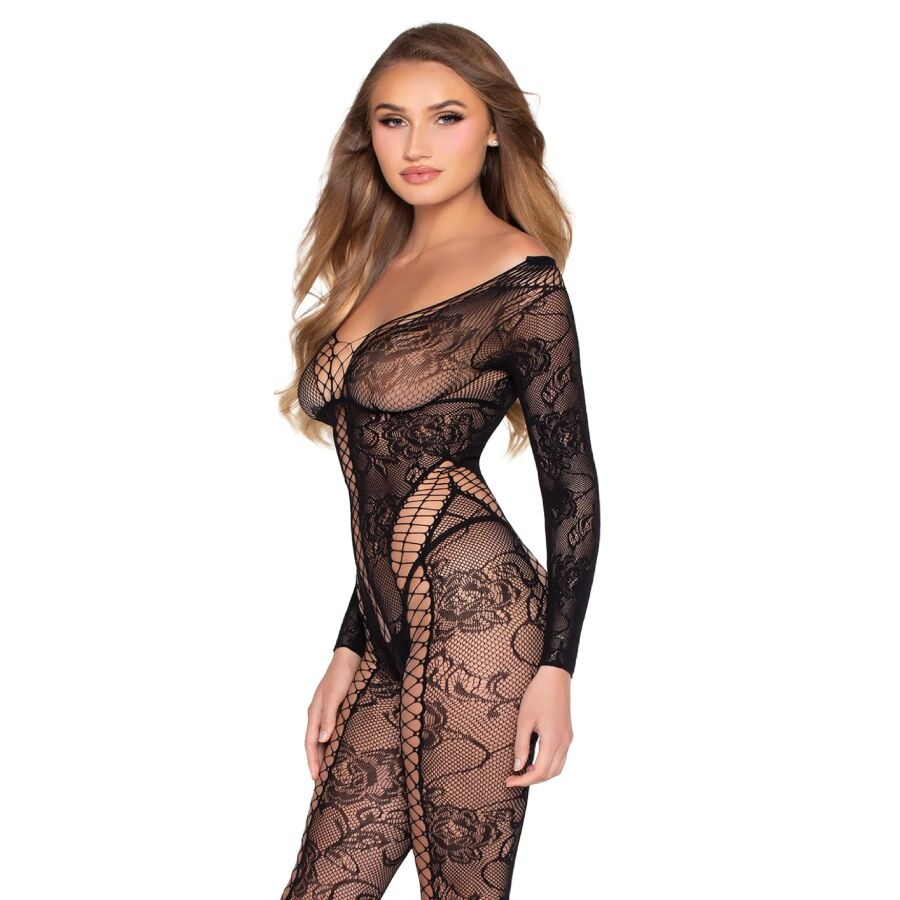 LEG AVENUE - 89369 Netz- und Spitzen-Jumpsuit, Schwarz - Einheitsgröße
