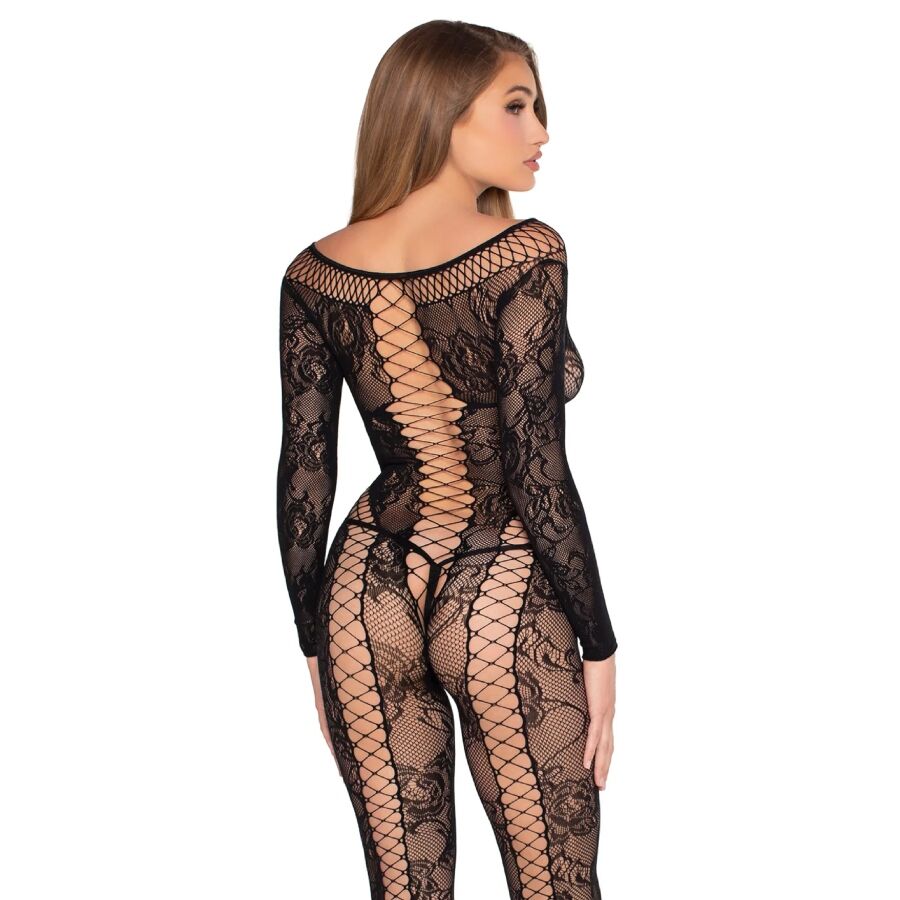LEG AVENUE - 89369 Netz- und Spitzen-Jumpsuit, Schwarz - Einheitsgröße