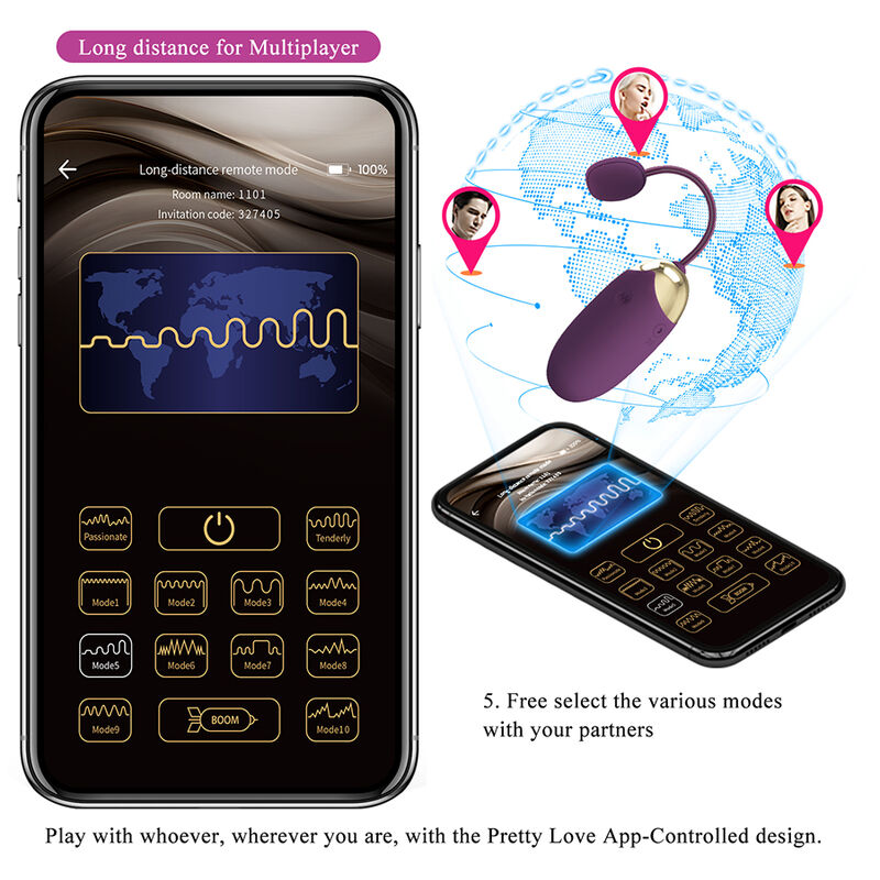 PRETTY LOVE - KLAY STOSS-EI-VIBRATOR, APP-STEUERUNG, Lila