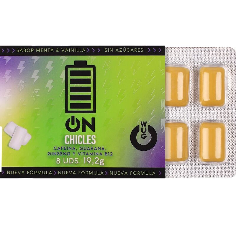 WUG On – Sofortige Energie im Kaugummiformat, Blisterpackung mit 8 Stück