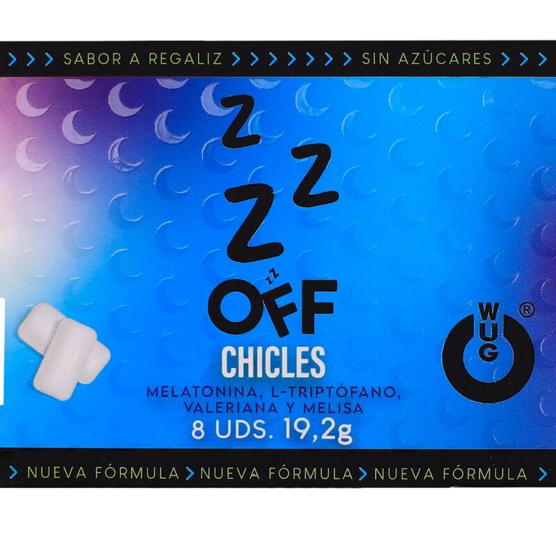WUG off – Der funktionelle Kaugummi für mehr Entspannung und besseren Schlaf. Blisterpackung mit 8 Stück.