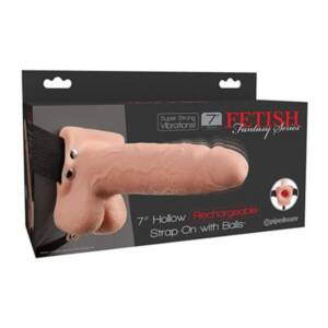 FETISH FANTASY SERIES - Realistischer, vibrierender Hohl-Strap-On mit Hoden, 17,8 cm