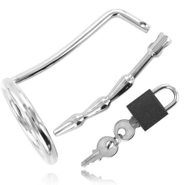 METAL HARD - Hodenring aus mit Harnröhren-Keuschheitsstecker