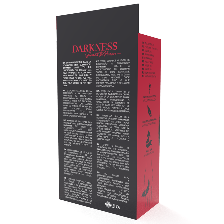 DARKNESS - Silberner Analplug 8 cm mit schwarzem Schwanz