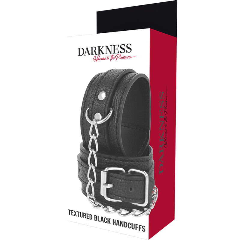DARKNESS - Handschellen aus schwarzem strukturiertem Leder