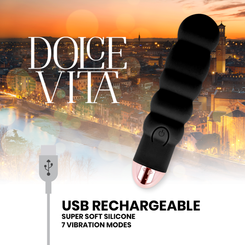 DOLCE VITA - Aufladbarer Vibrator Sechs Schwarz 7 Geschwindigkeiten