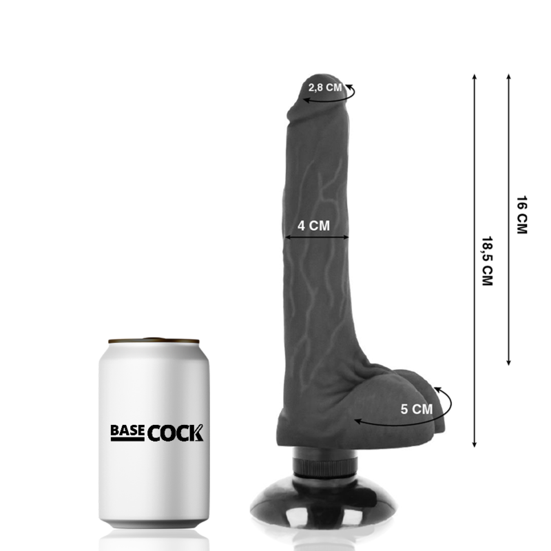 BASECOCK - REALISTISCHER VIBRATOR 2-1 SCHWARZ 18,5 CM -O- 4 CM