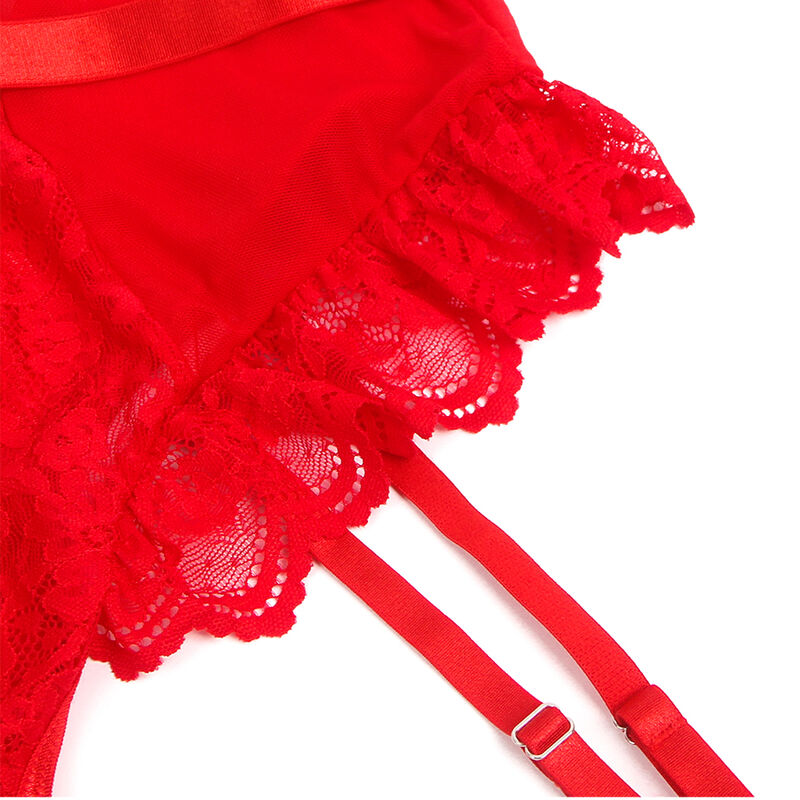 SUBBLIME - Teddy mit Strumpfband mit Spitzen-Detail und Streifen Rot L/XL
