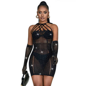 SUBBLIME - 952235 Netzkleid mit Strass Schwarz Einheitsgröße