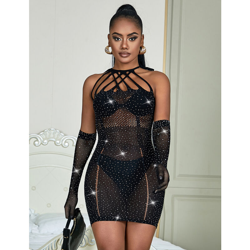SUBBLIME - 952235 Netzkleid mit Strass Schwarz Einheitsgröße