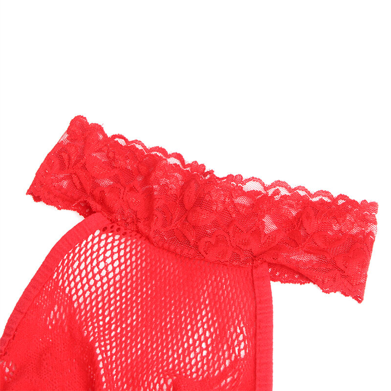 SUBBLIME - 952372 Bodystocking aus Netz und Spitze mit hohem Hals und ohne Schritt Rot Einheitsgröße