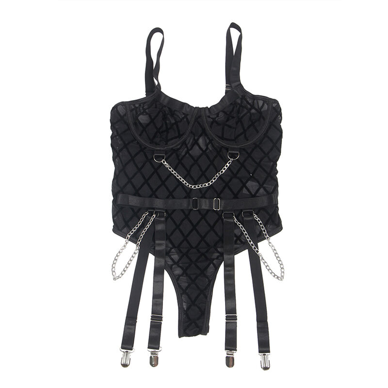SUBBLIME - 954260 Körper mit Ketten + Strumpfgürtel Schwarz S/M