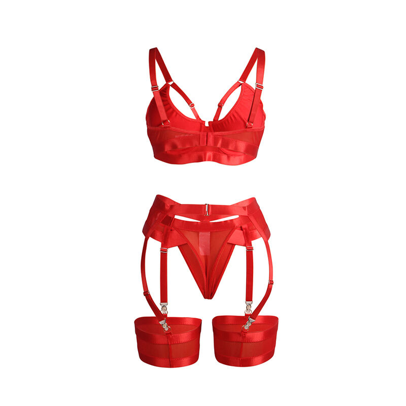 SUBBLIME - 955250 Roter Bondage-BH mit Strumpfband-Set S/M