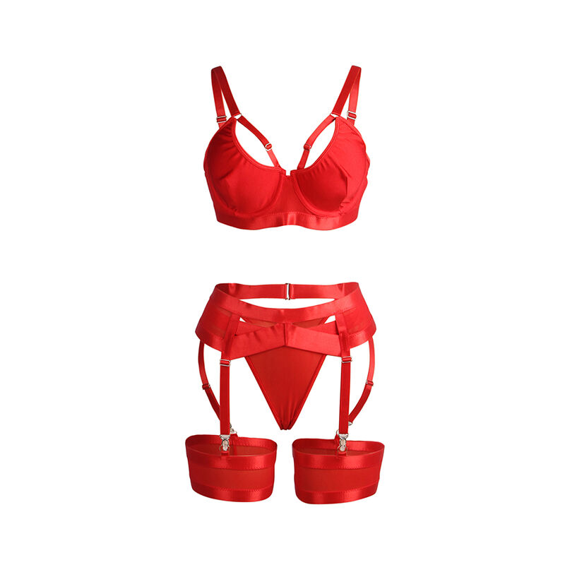 SUBBLIME - 955267 Roter Bondage-BH mit Strumpfband-Set L/XL