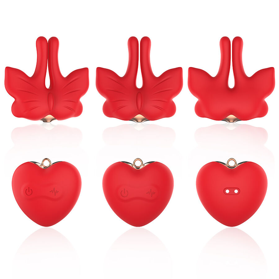 ARMONY - Magnetische Nippelklemmen mit Vibration Schmetterlingsform Rot