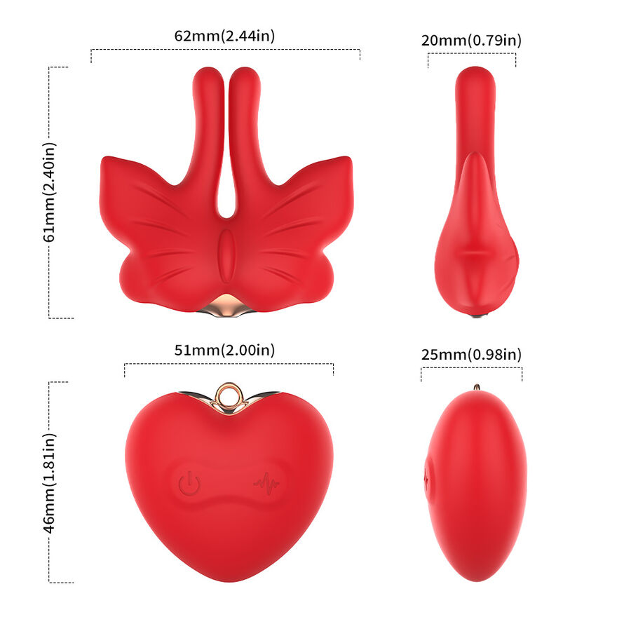 ARMONY - Magnetische Nippelklemmen mit Vibration Schmetterlingsform Rot