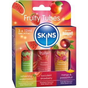 SKINS - Fruchtiges Gleitmittel-Set Wassermelone, Erdbeere & Mango Gleitmittel 3 x 12 ml