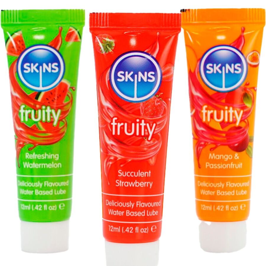 SKINS - Fruchtiges Gleitmittel-Set Wassermelone, Erdbeere & Mango Gleitmittel 3 x 12 ml