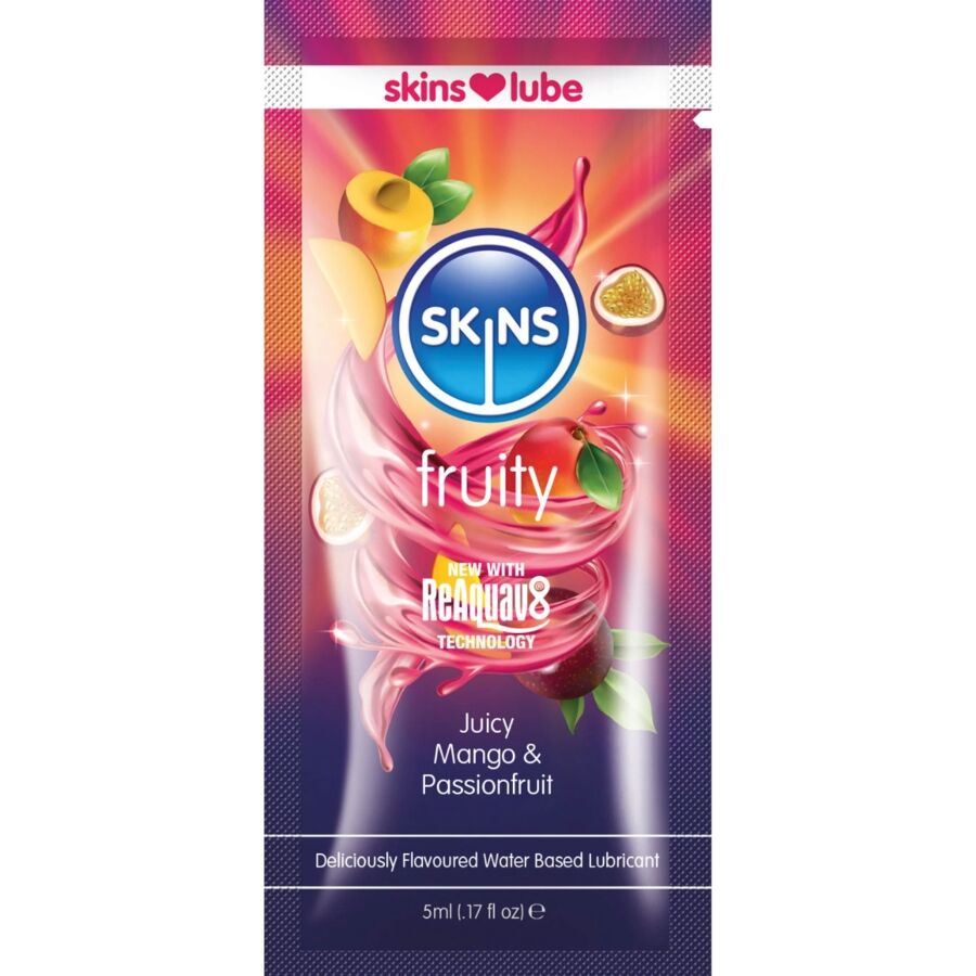 SKINS - Fruchtiges, wasserbasiertes Gleitgel Mango & Passionsfrucht, Einzeldosierung 5 ml