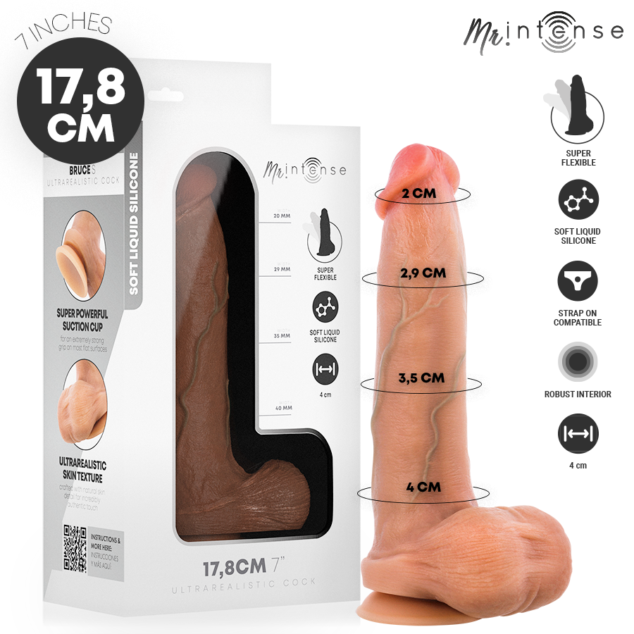 MR INTENSE – BRUCE S Silikon-Dildo mit Hoden, 17,8 cm, Ø 4 cm