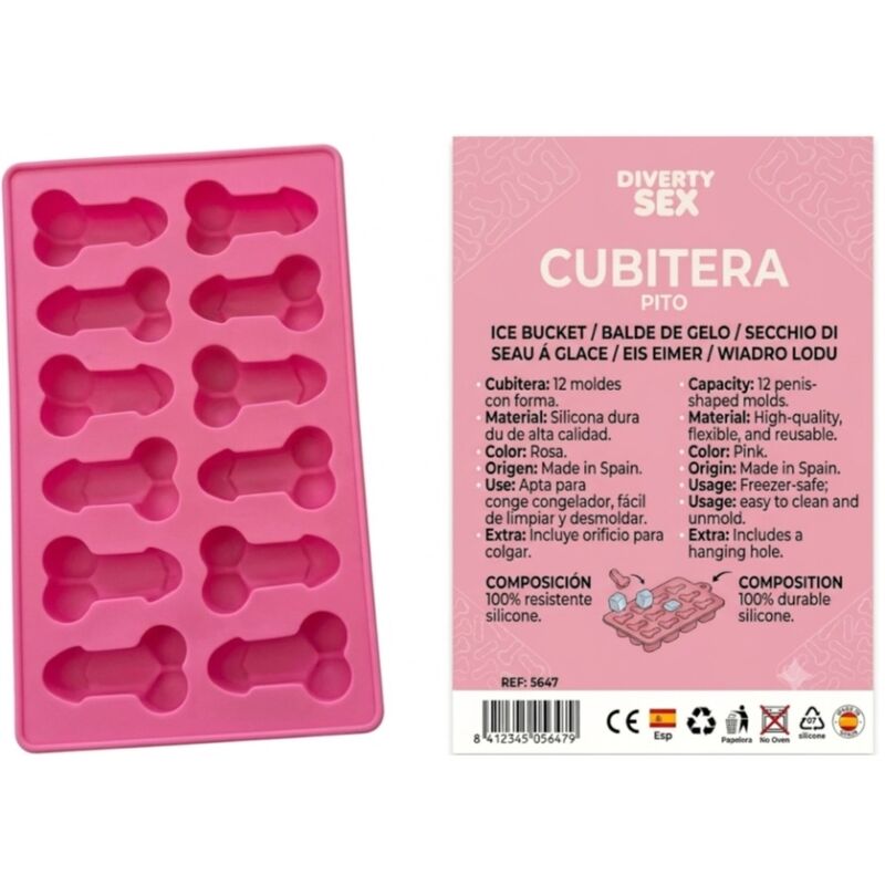 DIABLO PICANTE - 12 Penis aus hartem Silikon zum Hängen von Eis-Eiskörben, Rosa